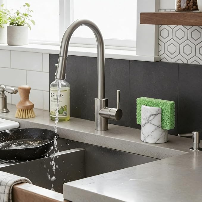 Marble Sponge Holder, Cloudy Gray | Kitchen Sink, Rustic Farmhouse Decor, Dish Sponge Caddy