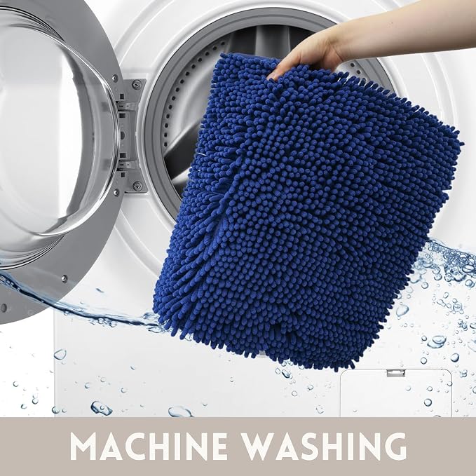 Bathroom Rugs Sets 2 Piece Chenille Bathroom Rugs,Extra Thick and Absorbent,Strong PVC Non-Slip Underside, Machine Washable, Dry Quckily, Soft Cozy Plush for Toilet,Bedroom (Navy Blue)
