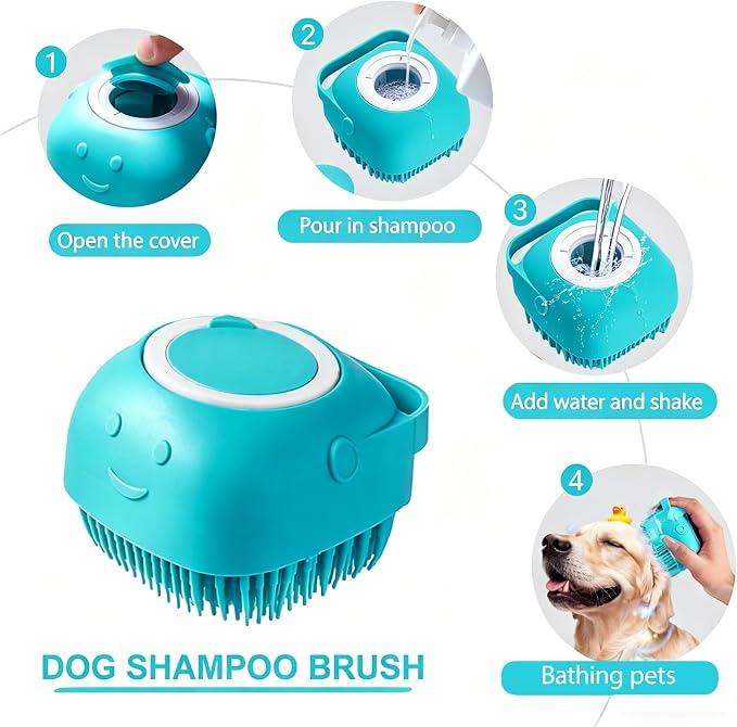 6PCS Blue Dog Bath Kit with Brush, Scrubber, Gloves, Towel & Bag | Dog Brush, Washing Gloves, 39.7" × 20.5" Towel, Shampoo Brush, Bath Scrubber and Big Toiletries Bag