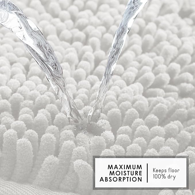 Hearth & Harbor Bathroom Rugs, Chenille Bath Mat - Machine Washable Bath Mats for Bathroom Non-Slip Backing Rubber, Quick Dry Bathroom Mat