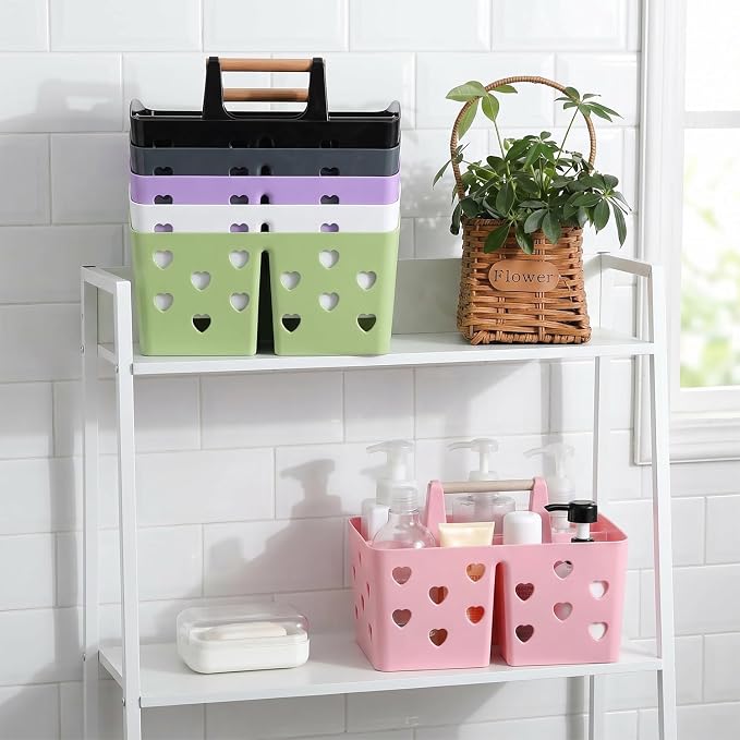 NINU Black Portable Shower Caddy with Handle, Plastic Shower Tote Basket with Divided Compartments and Drainage Holes, Bathroom Caddy Organizer for College Dorm, Gym, Camping, Shared Bathroom