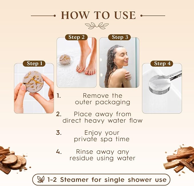 SWCANDY Sandalwood Shower Steamers 8 Pack, Home Spa Self Care | Warm woody aromatherapy with natural essential oils, unisex shower gift for women, men, wife & husband.