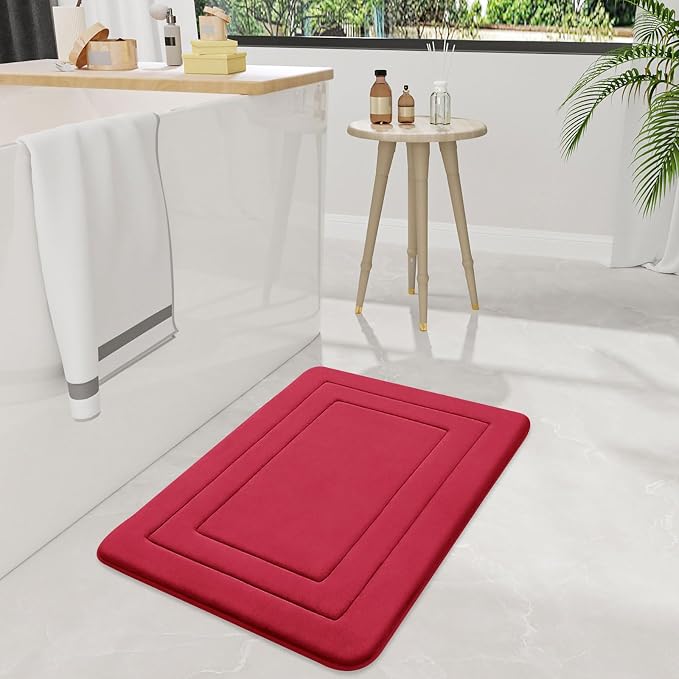 Arotive Memory Foam Bathroom Rug Mat 59x24, Ultra Soft and Absorbent Bath Mat, Machine Wash Dry, Comfortable Bath Rug Carpet for Bathroom Floor, Tub and Shower, Red