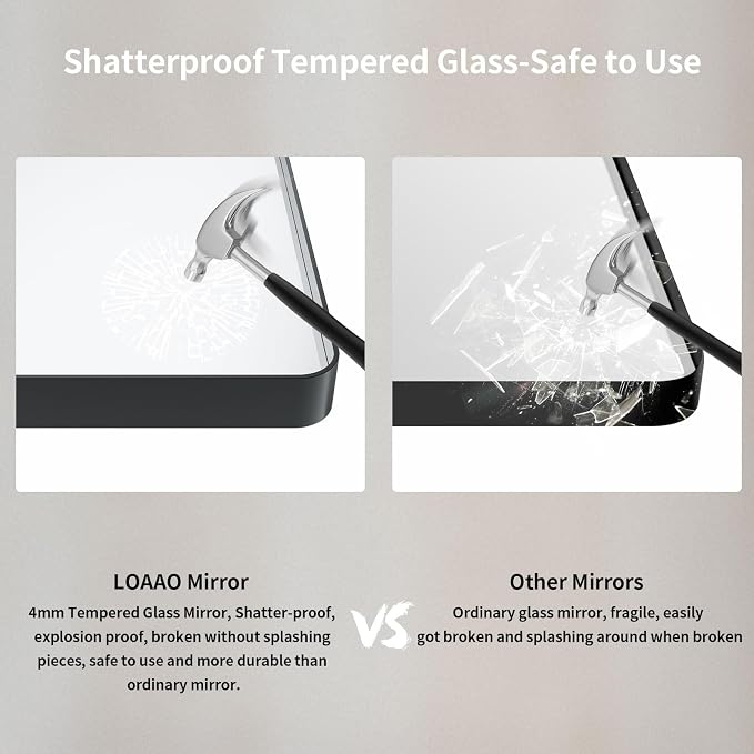 LOAAO 40X38 Inch Black Metal Framed Bathroom Mirror for Wall | Matte Black Bathroom Vanity Mirror, Anti-Rust, Tempered Glass, Hangs Horizontally or Vertically