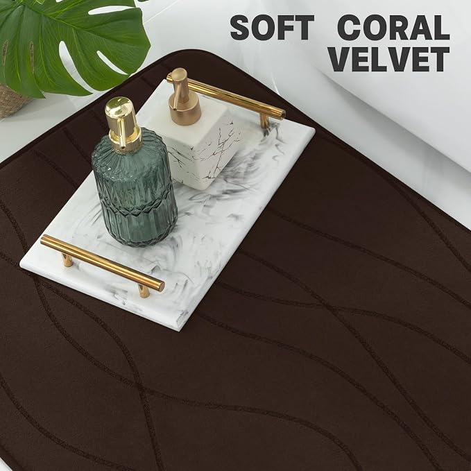 Bathroom Rugs Set 5 Piece, Memory Foam Bath Mat Brown | Ultra Soft, Absorbent, Non-Slip, Machine Washable, for Bathroom, Sink and Toilet