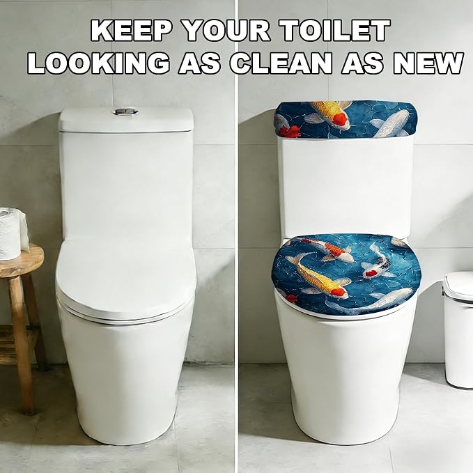 2 pack Toilet Lid Cover & Tank Lid Cover,Fits Standard & Elongated Toilet | Soft Stretchable Fabric,Machine Washable,Decorative Bathroom Protective Covers