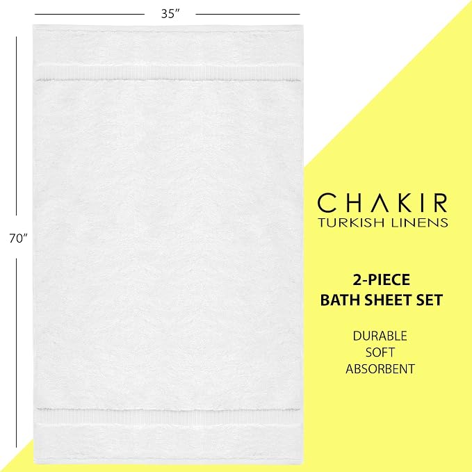 Chakir Turkish Linens, 100% Cotton Premium Quality Turkish Bath Sheets (35''x70'' Large Bath Sheet Towels - White) | 100% cotton bath sheets, 35x70 oversized, OEKO-TEX certified, soft plush and absorbent