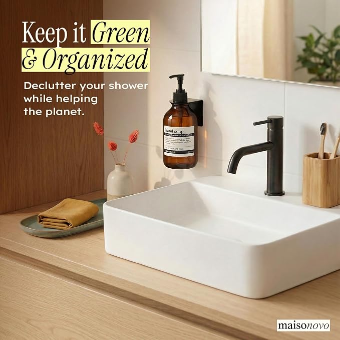 MaisoNovo Shampoo and Conditioner Dispenser|Refillable Amber Black Set of 1 | No Drill Wall Mount - Shower Soap Dispenser · Holds Body Wash or Hand Soap · Wall Soap Dispenser