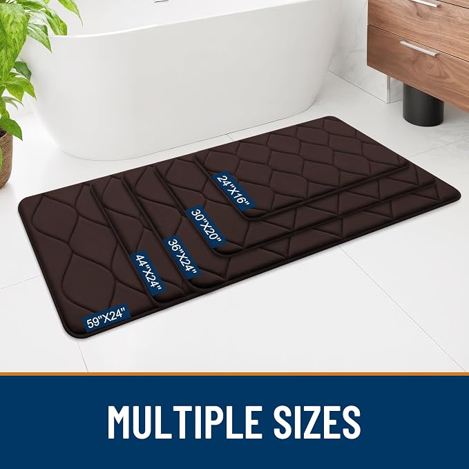 Smiry Memory Foam Bath Mat 44x24, Ultra Soft Absorbent Bathroom Rugs | Brown, Plush Quick Dry and Machine Washable Cushion Bath Mats for Bathroom, Shower, Tub & Home Decor