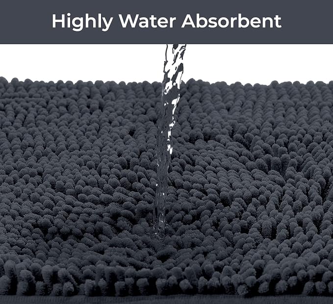 Bathroom Rugs Sets 2 Piece, Luxury Chenille Bath Mat Set, Soft Plush Anti-Slip Bath Rug + U-Shaped Toilet Mat. Microfiber Shaggy Carpet, Super Absorbent (24” x 36” & 20” x 24” U, Charcoal)