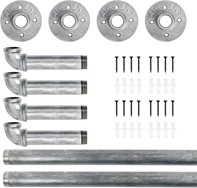 HouseAid Industrial Pipe Towel Rack, Farmhouse Bathroom Towel Storage Holder, Vintage Style Towel Organization, Wall Mounted, Antique Silver