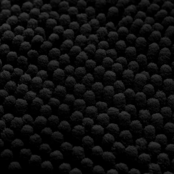 HOMEIDEAS Black Long Chenille Bathroom Rugs Set of 3, Non Slip Bath Mat | Super Absorbent, Soft Microfiber, Machine Washable, Stain Resistant, for Bathroom Decor