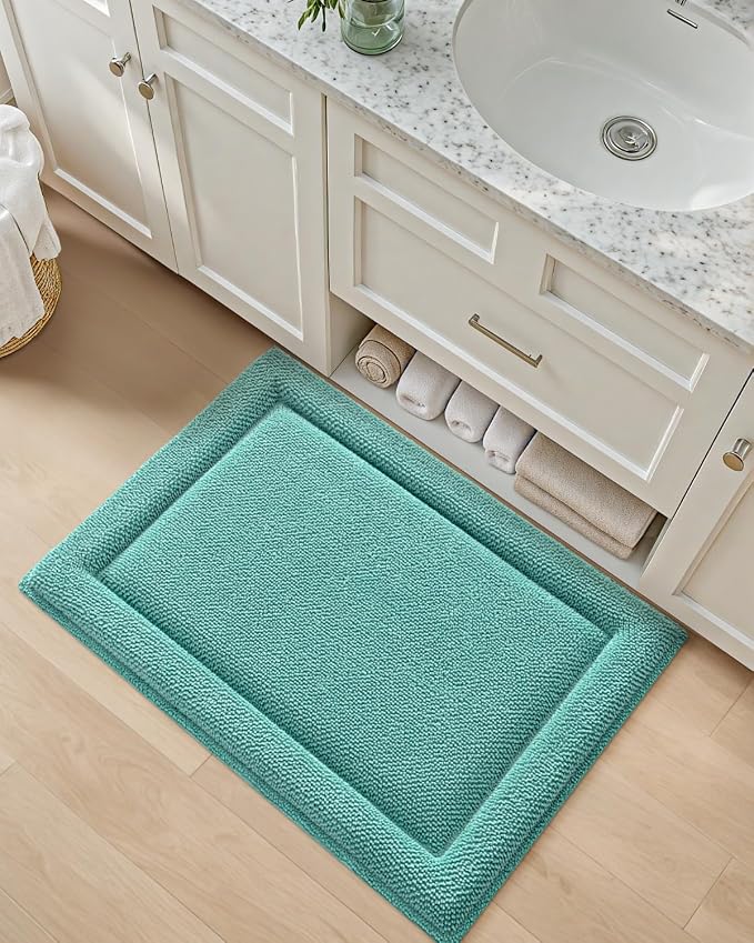 DEXI Memory Foam Bath Mat 36x24, Thick Chenille Bathroom Rug, Teal | Ultra Soft Absorbent, Non Slip Quick Dry, Cushion Plush Bath Carpet for Tub Shower, Sink