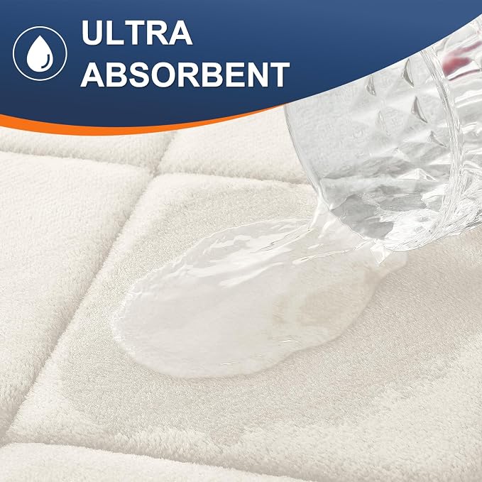 OLANLY Memory Foam Bath Mat 44x24, Ultra Soft and Absorbent Bathroom Rugs | Ivory, Quick Dry, Machine Washable Shower Bath Rugs, Comfortable Bath Carpet for Bathroom Floor, Tub and Shower