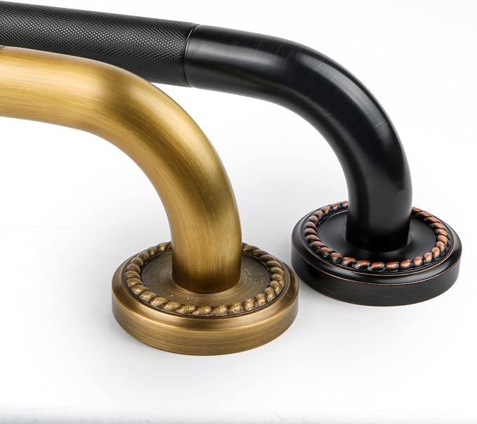 2 Pack 20 Inch Bronze Shower Grab Bar Matte Black, Munzong Antique Brass Bathroom Grab Bar w/Anti-Slip Knurled Grip, Bathroom Balance Bar, Safety Handrail Support, Injury Elderly Senior Assist Handle