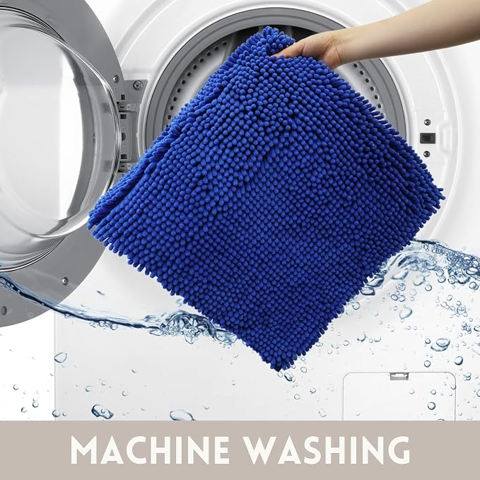 Bathroom Rugs Chenille, Extra Thick and Absorbent, Non-Slip, Machine Washable, Dry Quckily, Soft Cozy Plush, Used Under Shower Bathtub and Sink, Bath mat Sets Royal