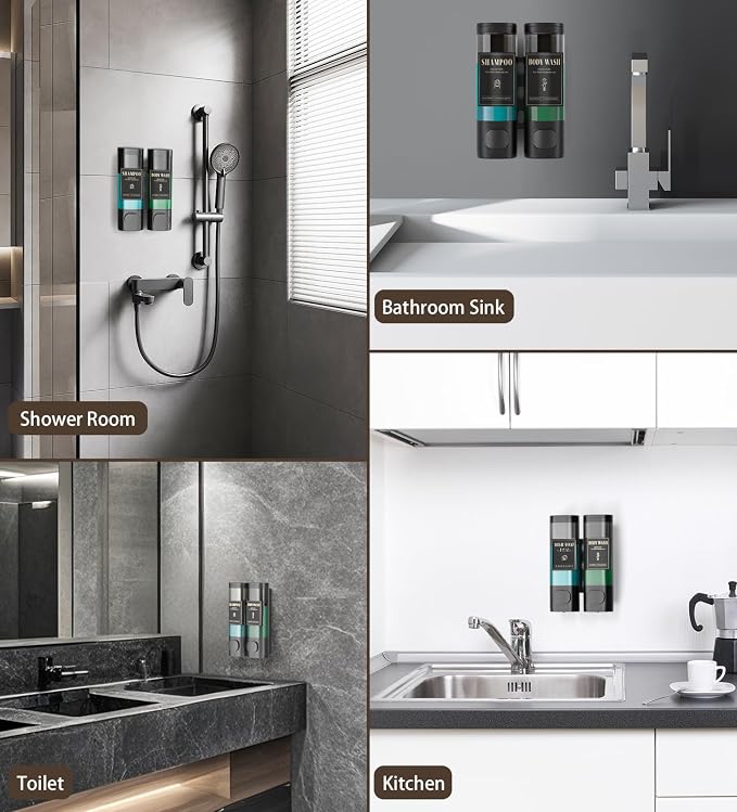 Luxspire Shampoo and Conditioner Dispenser, Shower Soap Dispenser 2-Chamber | Lockable Large Capacity 600ml No-Drill Wall-Mounted Shampoo and Body Wash Dispenser for Bathroom Hotel Kitchen Airbnb