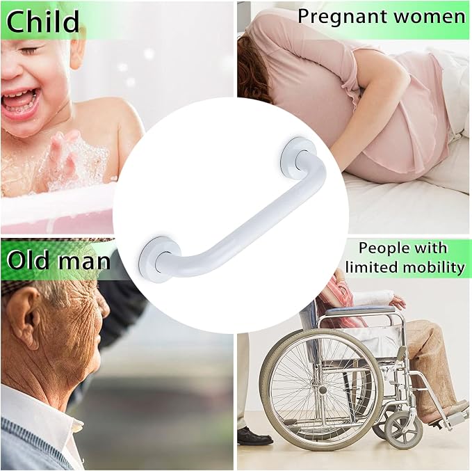 Sumnacon 12 Inch Anti-Slip Grip Bath Grab Bar - Sturdy Stainless Steel Shower Handle with Screws, Safety Handicap Shower Bar for Bathtub Toilet Bathroom Kitchen Stairway Handrail, White