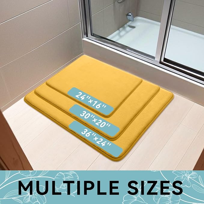 Smiry Memory Foam Bath Mat 59x20, Extra Soft and Absorbent Bathroom Rugs | Yellow, Quick Dry Machine Washable Non-Slip Bath Mat for Bathroom Floor, Shower and Tub