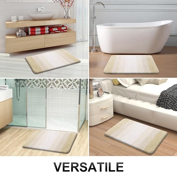 OLANLY Bathroom Runner Rug 70x24, Extra Soft Absorbent Microfiber Bath Rugs | Light Beige, Non-Slip Quick-Drying Rubber Backing, Washable Long Bath Mat for Floor, Tub and Shower, Home Decor