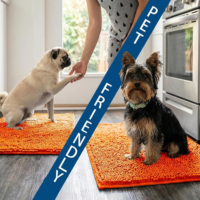 Bathroom Rugs Sets 2 Piece,Super Absorbent Chenille Bath Mats and U-Shaped Toilet Rug,Strong PVC Non Slip Backing,Microfiber Washable Dry Quickly Bath Mats for Bathroom(20"x32"+20"x20"U, Orange)