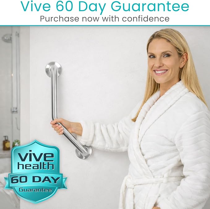 Vive Angled Shower Grab Bar (Supports 440lbs) - ADA Compliant Tub, Bathroom, Bathtub Safety Assist Rail for Handicap, Seniors, Elderly - 16in Grip Handle for Bath and Toilet - Brushed Nickel Finish