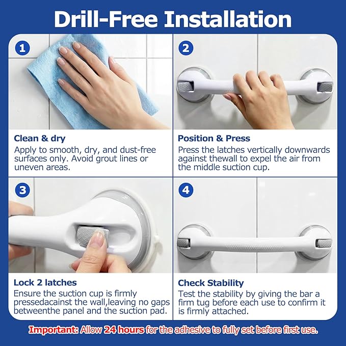 Grab Bars for Shower, 3 Pack Suction Cup Shower Handle with Textured Grip, 16.5 Inch Removable Bath Handrails for Seniors, Elderly and Handicap, Drill-Free Balance Support for Smooth Tile