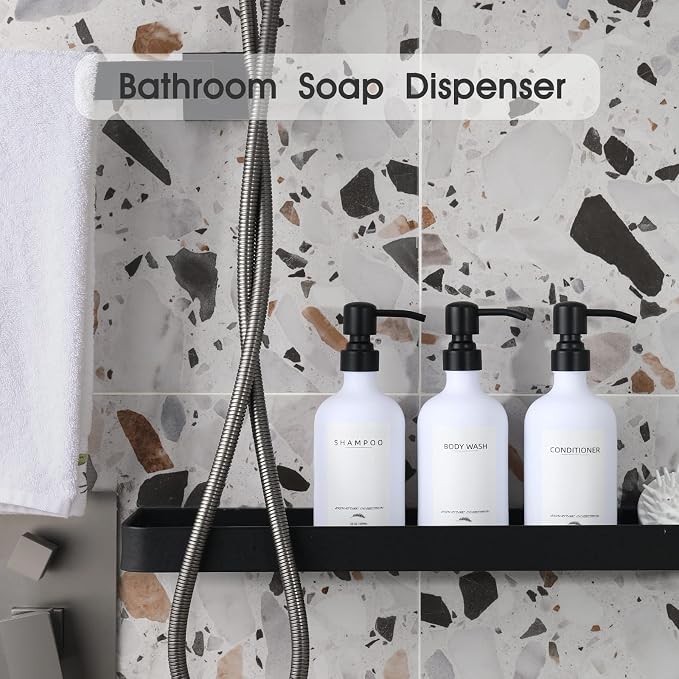 Supforce Shampoo Dispenser for Shower Wall Mount, No Drill Shampoo and Conditioner Dispenser with Matte Pump and Waterproof Labels, Shower Soap Dispenser Wall Mounted for Home Bathroom - White | Shampoo and Conditioner Dispenser Wall Mount Set of 3, Pe...