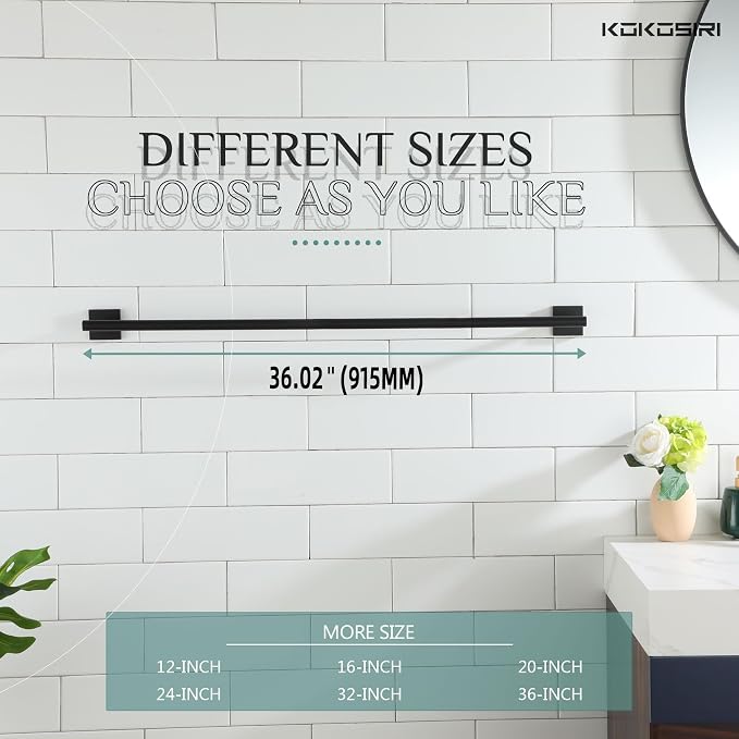 KOKOSIRI 36'' Towel Rails Bathroom Towel Bars Matte Black 36 Inch Bath Towel Holder for Washroom Kitchen Wall Stainless Steel B4005BK-L36