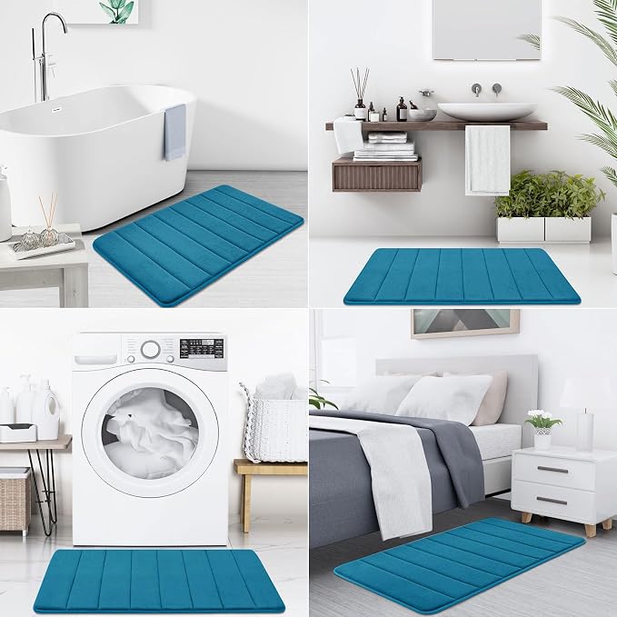 Buganda Memory Foam Bath Mat 30 x 20, Ultra Soft Absorbent Bathroom Rugs | Peacock Blue, Machine Washable Quick Dry Bath Mats for Bathroom Floor, Shower and Tub, Home Decor Accessories