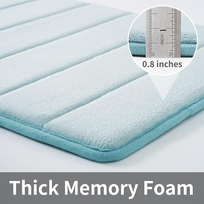 ROSMARUS Memory Foam Bath Mat, 17''x24'', Aqua Blue | Water Absorbent, Ultra Soft, Non Slip, Thick Foam, Bathroom Rugs for Floor & Tub, Machine Washable Care