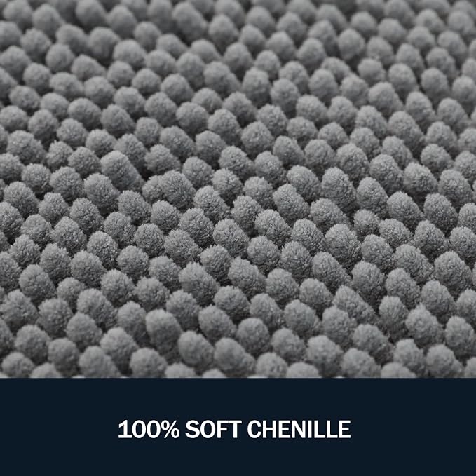 LINLA 3 Pieces Bathroom Rug Set, Absorbent Non Slip Chenille Bath mat | Absorbent Thick Plush Chenille Carpet Mats Set,Washable Dry Quickly with U-Shaped Toilet Mat for Tub, Shower
