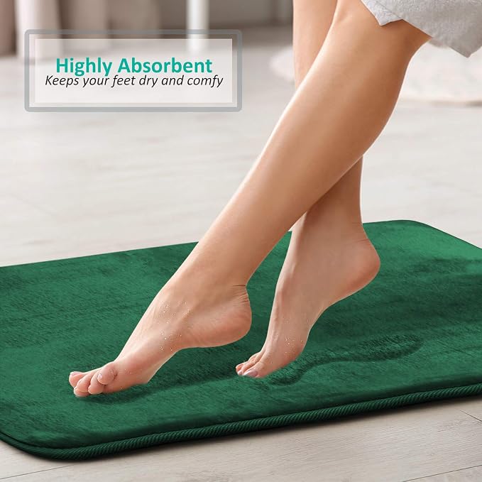 Clara Clark 2 Piece Bathroom Rugs, Velvet Memory Foam Bath Mat Set, Non-Slip Bath Rugs, Machine Wash, Dries Quickly, Ultra Soft Plush Bath Mats for Bathroom, 20 x 32 + Contour, Hunter Green