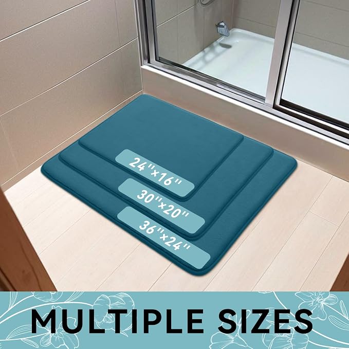 Smiry Memory Foam Bath Mat 36x24, Extra Soft and Absorbent Bathroom Rugs | Peacock Blue, Quick Dry Machine Washable Non-Slip Bath Mat for Bathroom Floor, Shower and Tub