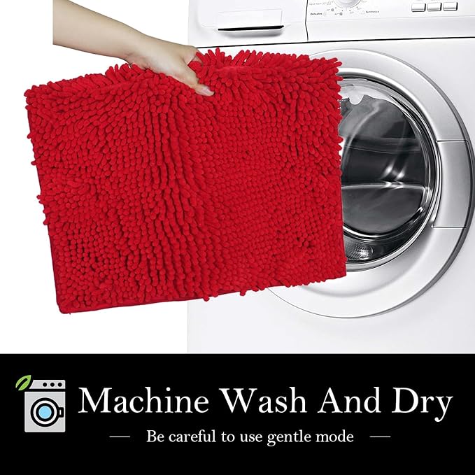 Bathroom Rugs Chenille Bath mat 2 Piece Set, Super Absorbent, Strong PVC Non Slip Backing, Bath mats for Bathroom, Plush Shaggy, Thick, Machine Washable, Bathtub, Toilet.(Red)
