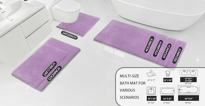 MINIDEAR Bathroom Rugs 32x20 Purple - Thick Memory Foam Bath Mat, Ultra Soft & Plush Fluffy, Non-Slip, Quick Dry, Absorbent Washable Floor Microfiber Mat for Tub, Home Decor Accessories