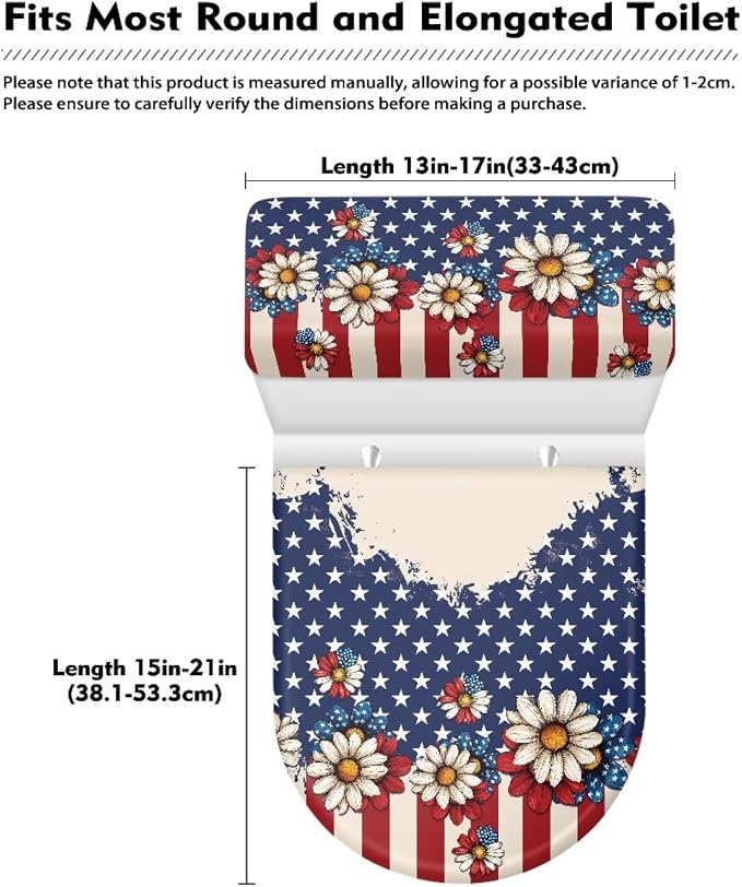 Toilet Lid & Tank Covers for Bathroom American Flag Toilet Lid Cover Round Non Slip Elongated Set 250th Anniversary of USA Decor