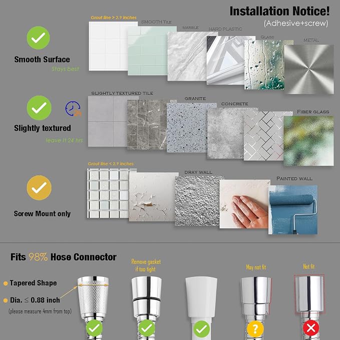 Wall Mount Handheld Shower Head Holder - 5 Angles Adjustable - Concealed Adhesive Mount - Screw Alternative - Bathroom Shower hose Holder (Gun Metal)
