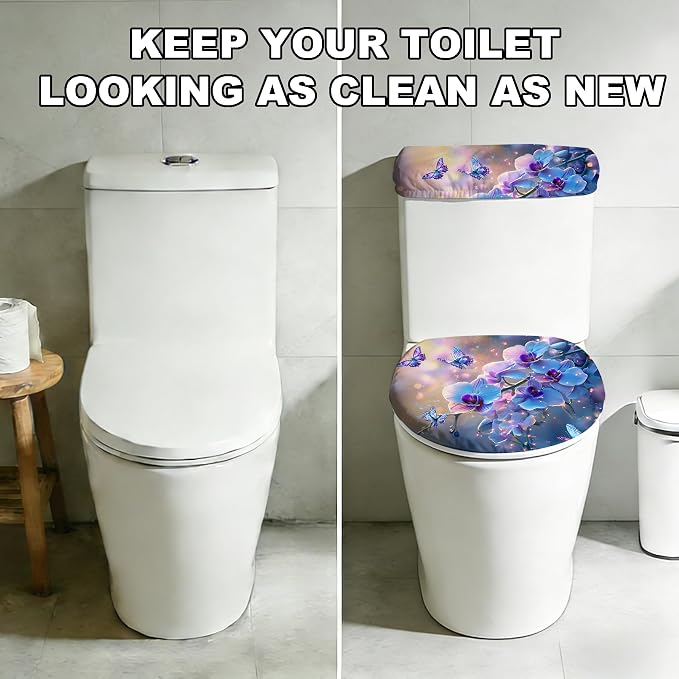 2 pack Toilet Lid Cover & Tank Lid Cover,Fits Standard & Elongated Toilet | Soft Stretchable Fabric,Machine Washable,Decorative Bathroom Protective Covers