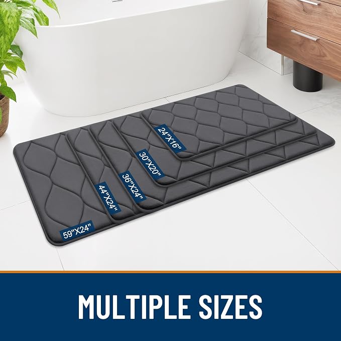 Smiry Memory Foam Bath Mat 32x20, Ultra Soft Absorbent Bathroom Rugs | Dark Grey, Plush Quick Dry and Machine Washable Cushion Bath Mats for Bathroom, Shower, Tub & Home Decor