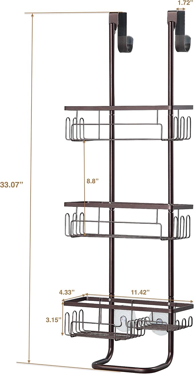 SunnyPoint Classic Metal Bathroom Shower Caddy, Over Door Hanging Storage Organizer Basket