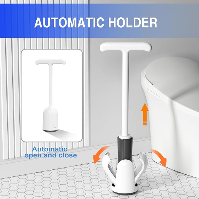 Upgraded Toilet Plunger with Holder, Wall Mounted Toilet Bowl Plunger with Hideaway Caddy, Dual Handle Plunger for Bathroom Built-in Drip Tray