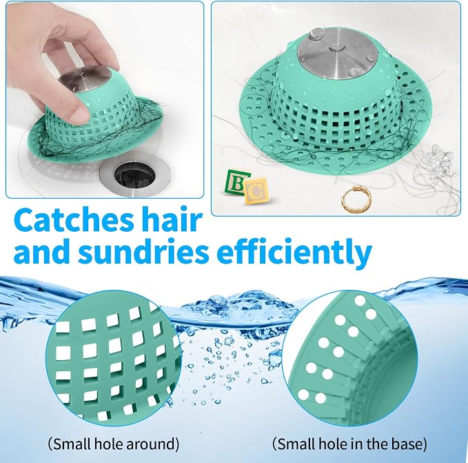 Aluvor Shower Drain Hair Catcher Bathtub Drain Cover Sink Drain Protector | Bathroom Sink & Bathtub Drain Strainer for Pop-Up & Regular Drains, Aqua