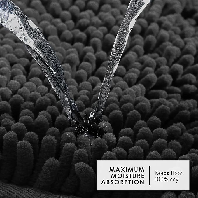 Hearth & Harbor Bathroom Rugs, Chenille Bath Mat - Machine Washable Bath Mats for Bathroom Non-Slip Backing Rubber, Quick Dry Bathroom Mat - Black 24x36