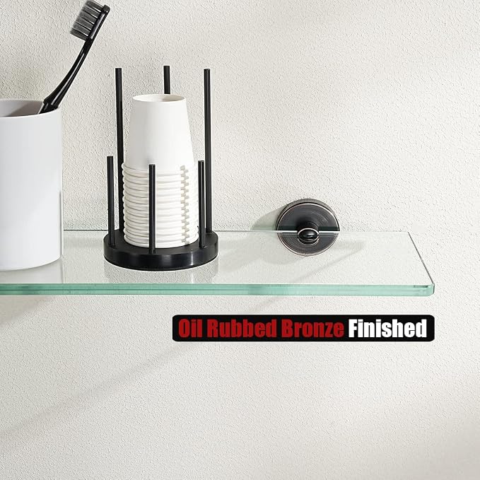 JQK Bathroom Glass Shelf Oil Rubbed Bronze, Tempered Glass Shower Storage 20 by 5 inches, 304 Stainless Steel ORB Wall Mount, 2 Pack, TGS101L20-ORB-P2