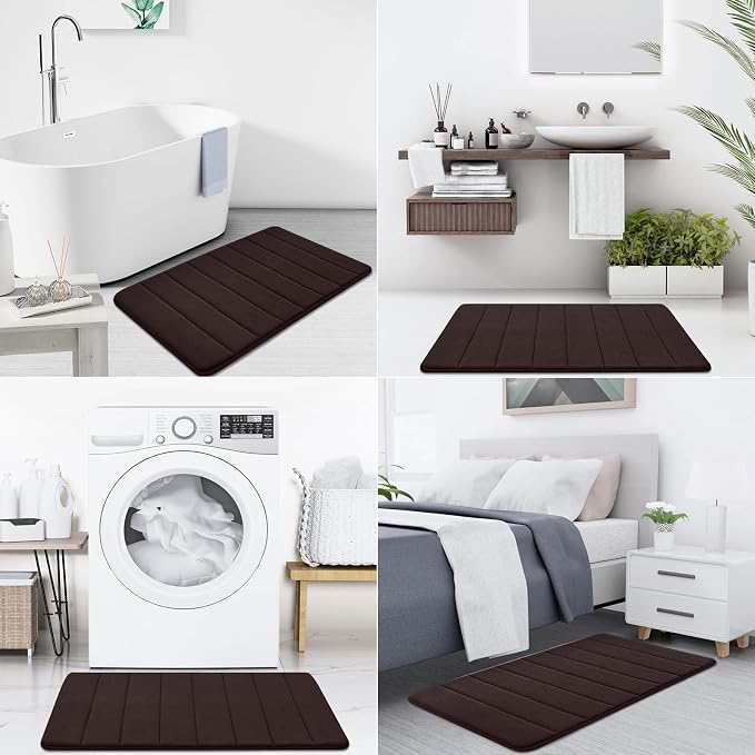 Buganda Memory Foam Bath Mat 30 x 20, Ultra Soft Absorbent Bathroom Rugs | Brown, Machine Washable Quick Dry Bath Mats for Bathroom Floor, Shower and Tub, Home Decor Accessories