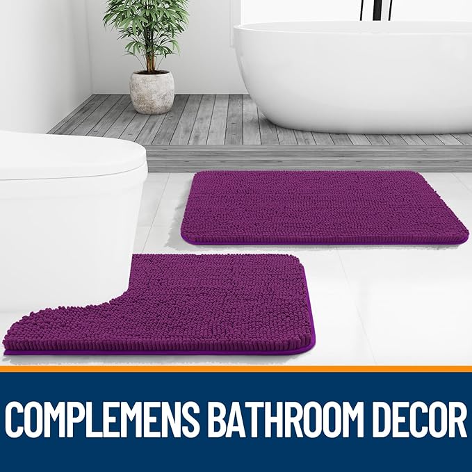 OLANLY Bathroom Runner Rugs 44x24, Extra Soft Absorbent Chenille Bath Rugs | Purple, Quick-Drying Rubber Backing, Washable Long Bath Mat for Bathroom Floor, Tub and Shower, Home Decor Accessories