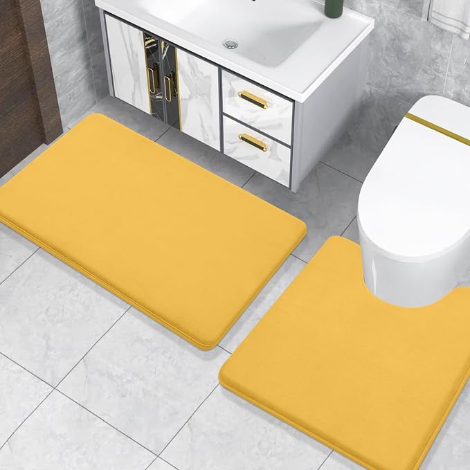 Smiry Memory Foam Toilet Rugs 24x20, Extra Soft Absorbent Bathroom Rugs | Yellow, Quick Dry Machine Washable Non-Slip Contour Bath Mat for Toilet