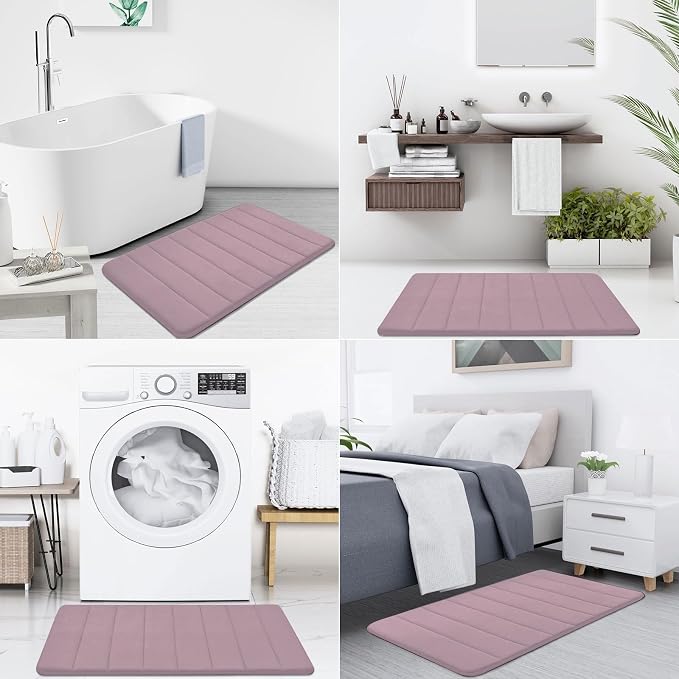 Buganda Memory Foam Bath Mat 30 x 20, Ultra Soft Absorbent Bathroom Rugs | Mauve, Machine Washable Quick Dry Bath Mats for Bathroom Floor, Shower and Tub, Home Decor Accessories
