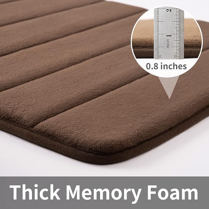 ROSMARUS Memory Foam Bath Mat, 20''x32'', Brown | Water Absorbent, Ultra Soft, Non Slip, Thick Foam, Bathroom Rugs for Floor & Tub, Machine Washable Care